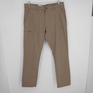 Copper & Oak Mens Tech Pants Sz 36 x 34 Tan Stretch Performance Zip Cargo Pocket
